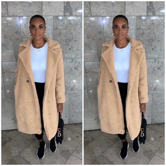 Light Tan Long Length Faux Fur Teddy Jacket - Picture 2 of 7